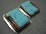 Larger Vintage Navajo #8 Turquoise Native American Jewelry Silver Spiny Oyster Sterling Earrings Old-Nativo Arts