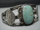 Late 1800's/ 1900's Ingot/coin Silver Green Turquoise Vintage Native American Jewelry Navajo Bracelet-Nativo Arts