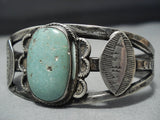 Late 1800's/ 1900's Ingot/coin Silver Green Turquoise Vintage Native American Jewelry Navajo Bracelet-Nativo Arts