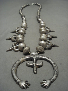 Late 1800's/ Early 1900's Vintage Navajo Native American Jewelry Silver Squash Blossom Necklace-Nativo Arts