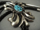 Lightning Bolt Strike Vintage Navajo Sterling Native American Jewelry Silver Bolo Tie Turquoise Old Pawn-Nativo Arts