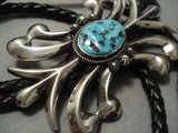 Lightning Bolt Strike Vintage Navajo Sterling Native American Jewelry Silver Bolo Tie Turquoise Old Pawn-Nativo Arts