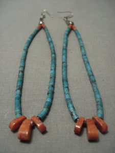 Long Dangle Vinage Navajo Turquoise Sterling Native American Jewelry Silver Earrings Old-Nativo Arts