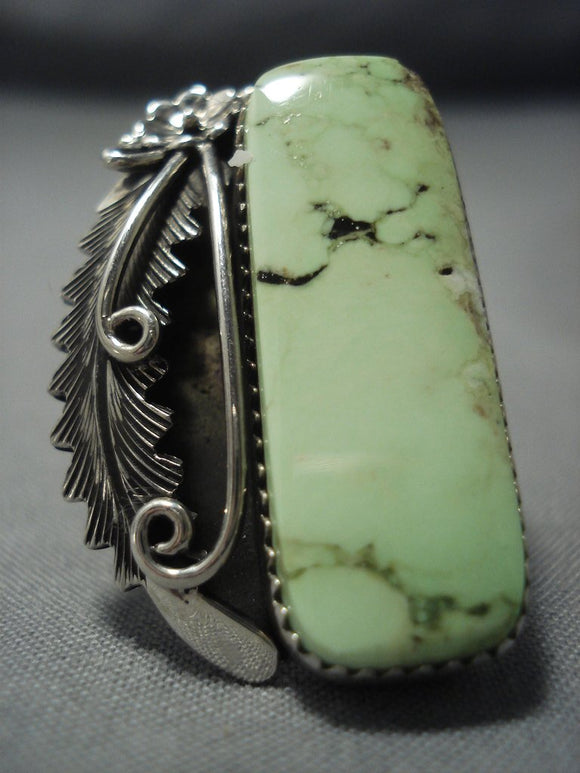 Long Vintage Navajo Pete Johnson Gaspeite Sterling Native American Jewelry Silver Ring-Nativo Arts