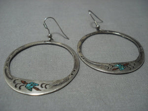 Long Waterbird Vintage Navajo Turquoise Sterling Native American Jewelry Silver Earrings Old-Nativo Arts