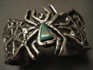 Look At That Native American Jewelry Silver Work Navajo Native American Jewelry Silver Spier Green Turquoise Spider Bracelet-Nativo Arts