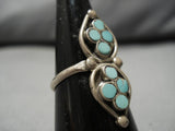Maervelous Vintage Native American Zuni Turquoise Inlay Sterling Silver Dishta Ring Old-Nativo Arts
