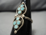 Maervelous Vintage Native American Zuni Turquoise Inlay Sterling Silver Dishta Ring Old-Nativo Arts