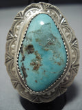 Magnificent Native American Jewelry Navajo Green Turquoise Tso Sterling Silver Ring-Nativo Arts