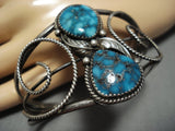 Magnificent Vintage Native American Jewelry Navajo Carico Lake Turquoise Sterling Silver Bracelet-Nativo Arts