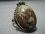 Magnificent Vintage Native American Jewelry Navajo Domed Green Turquoise Sterling Silver Ring Old-Nativo Arts