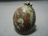 Magnificent Vintage Native American Jewelry Navajo Domed Green Turquoise Sterling Silver Ring Old-Nativo Arts