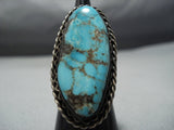 Magnificent Vintage Native American Jewelry Navajo Dramatic Turquoise Sterling Silver Ring Old-Nativo Arts