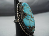 Magnificent Vintage Native American Jewelry Navajo Dramatic Turquoise Sterling Silver Ring Old-Nativo Arts