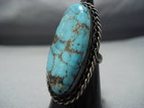 Magnificent Vintage Native American Jewelry Navajo Dramatic Turquoise Sterling Silver Ring Old-Nativo Arts