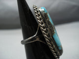 Magnificent Vintage Native American Jewelry Navajo Dramatic Turquoise Sterling Silver Ring Old-Nativo Arts