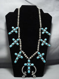 Magnificent Vintage Native American Jewelry Navajo Sterling Silver Turquoise Necklace-Nativo Arts