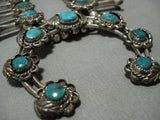 Magnificent Vintage Native American Jewelry Navajo Sterling Silver Turquoise Squash Blossom Necklace Old-Nativo Arts