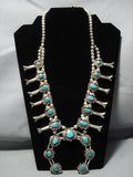 Magnificent Vintage Native American Jewelry Navajo Sterling Silver Turquoise Squash Blossom Necklace Old-Nativo Arts
