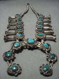 Magnificent Vintage Native American Jewelry Navajo Sterling Silver Turquoise Squash Blossom Necklace Old-Nativo Arts
