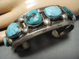 Magnificent Vintage Native American Jewelry Navajo Sterling Silver Vivid Turquoise Bracelet-Nativo Arts