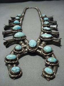 Magnificent Vintage Native American Jewelry Navajo Turquoise Sterling Silver Squash Blossom Necklace-Nativo Arts