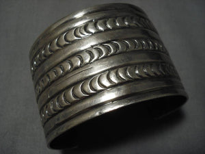 Magnificent Vintage Native American Navajo Early Sun Stampings Sterling Silver Bracelet Old-Nativo Arts