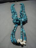 Magnificent Vintage Native American Navajo Graduating Turquoise Sterling Silver Necklace Old-Nativo Arts