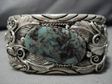 Magnificent Vintage Native American Navajo Green Turquoise Sterling Silver Bracelet Old-Nativo Arts