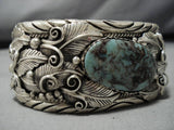 Magnificent Vintage Native American Navajo Green Turquoise Sterling Silver Bracelet Old-Nativo Arts