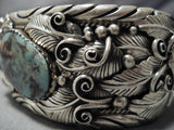 Magnificent Vintage Native American Navajo Green Turquoise Sterling Silver Bracelet Old-Nativo Arts