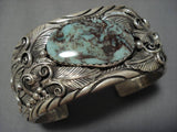 Magnificent Vintage Native American Navajo Green Turquoise Sterling Silver Bracelet Old-Nativo Arts