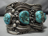 Magnificent Vintage Native American Navajo Massive Turquoise Nuggets Sterling Silver Bracelet-Nativo Arts