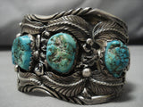 Magnificent Vintage Native American Navajo Massive Turquoise Nuggets Sterling Silver Bracelet-Nativo Arts