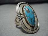 Magnificent Vintage Native American Navajo Pilot Mountain Turquoise Sterling Silver Ring Old-Nativo Arts