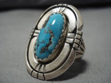 Magnificent Vintage Native American Navajo Pilot Mountain Turquoise Sterling Silver Ring Old-Nativo Arts