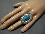 Magnificent Vintage Native American Navajo Pilot Mountain Turquoise Sterling Silver Ring Old-Nativo Arts