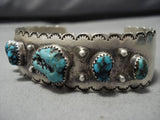 Magnificent Vintage Native American Navajo Scalloped Turquoise Sterling Silver Bracelet Old-Nativo Arts