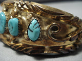 Magnificent Vintage Native American Navajo Turquoise Gold Sterling Silver Bracelet Old Cuff-Nativo Arts