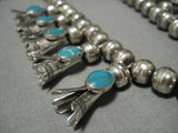 Magnificent Vintage Native American Navajo Turquoise Sterling Silver Squash Blossom Necklace-Nativo Arts