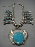 Magnificent Vintage Native American Navajo Turquoise Sterling Silver Squash Blossom Necklace-Nativo Arts