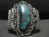 Magnificent Vintage Navajo Blue Diamond Turquoise Native American Jewelry Silver Bracelet Old-Nativo Arts