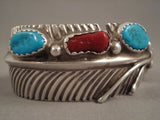 Magnificent Vintage Navajo Blue Gem Turquoise Coral Sterling Native American Jewelry Silver Braclee Told-Nativo Arts