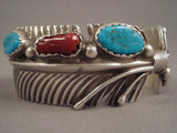Magnificent Vintage Navajo Blue Gem Turquoise Coral Sterling Native American Jewelry Silver Braclee Told-Nativo Arts