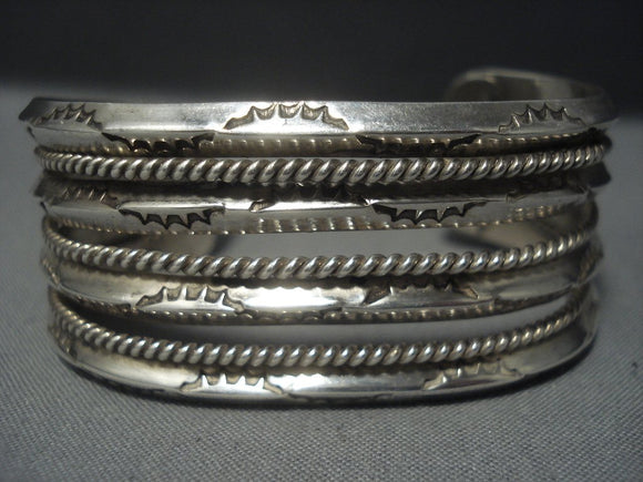 Magnificent Vintage Navajo Quadruple Rail Sterling Native American Jewelry Silver Bracelet-Nativo Arts