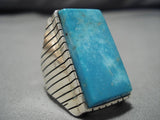 Magnificent Vintage Navajo Sterling Silver Native American Turquoise Ring Old-Nativo Arts