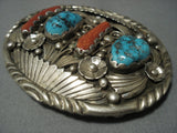 Magnificent Vintage Navajo Turquoise Denny Dale Sterling Native American Jewelry Silver Buckle-Nativo Arts