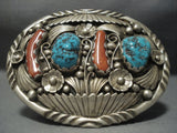 Magnificent Vintage Navajo Turquoise Denny Dale Sterling Native American Jewelry Silver Buckle-Nativo Arts