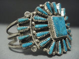 Magnificent Vintage Navajo Turquoise Squared Sterling Native American Jewelry Silver Bracelet-Nativo Arts