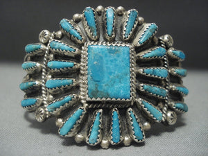 Magnificent Vintage Navajo Turquoise Squared Sterling Native American Jewelry Silver Bracelet-Nativo Arts